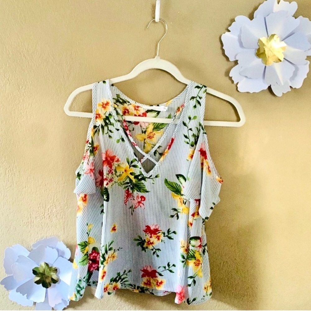 Lush Floral Tank Top with Crisscross Detail - Multicolor